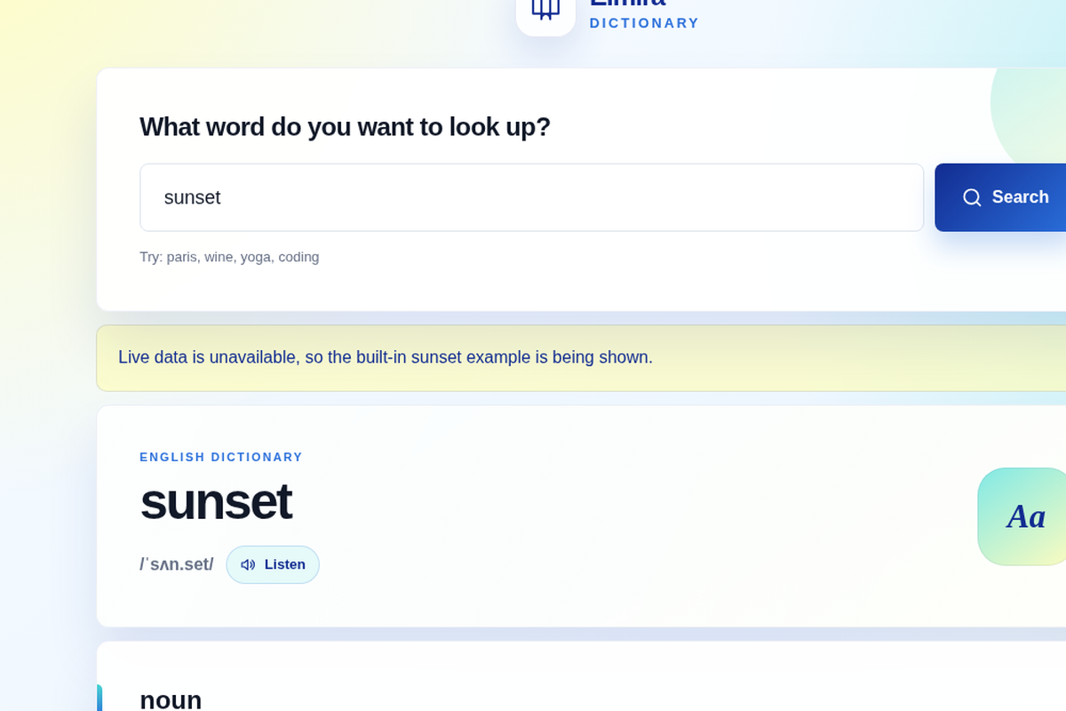Dictionary app project preview